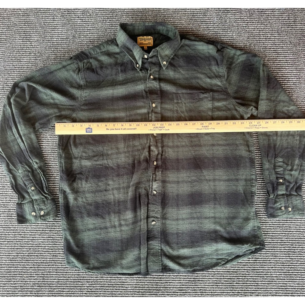 Northcrest Classic Mens Green Plaid Flannel Shirt Long Sleeve 100% Cotton Large - Picture 4 of 6